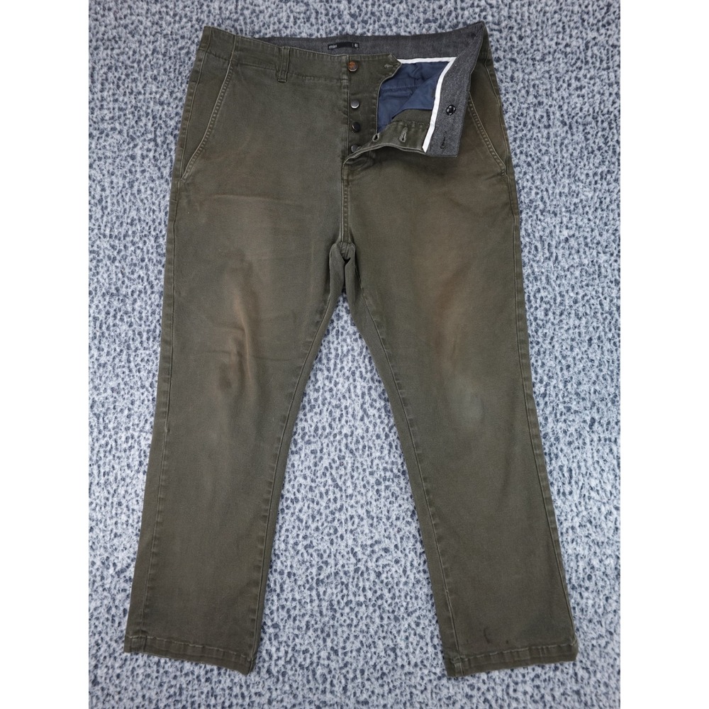 Etnies Chino Pants Mens 36 Olive Green Good Button Fly Straight Leg Skate 11268
